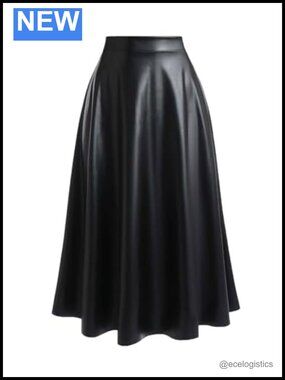 Faux Leather High Waisted A-Line Long Skirt Women Plus Size Flowy Flare Casual